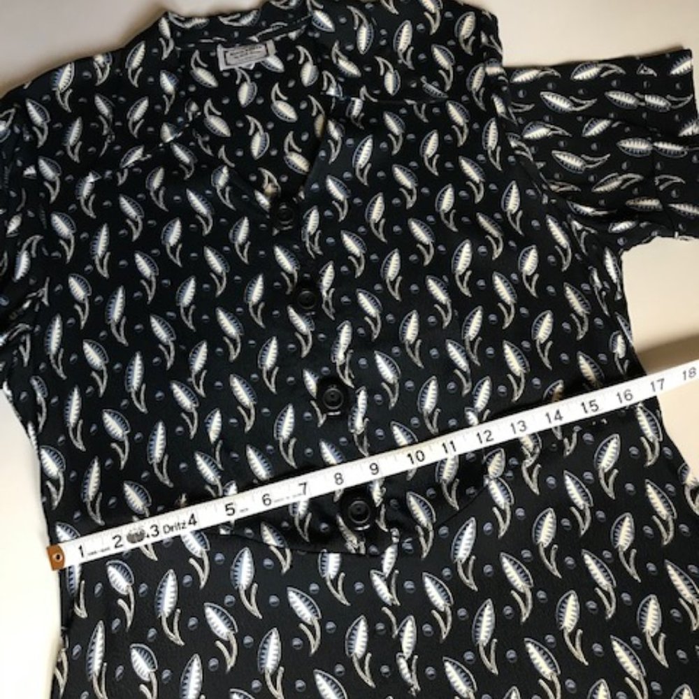 Vintage inspired rayon crepe print 1990's midi shirt dress M - Picture 11 of 12